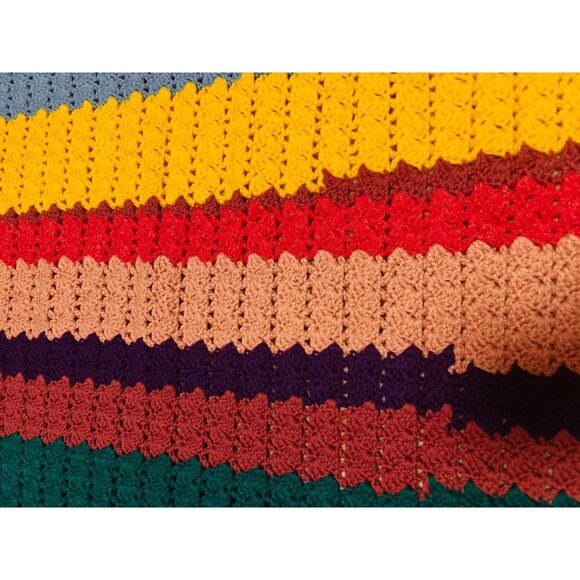 Vintage Handmade Crochet Afghan Blanket Throw Multicolor Striped Rainbow 51x77 - Picture 4 of 8